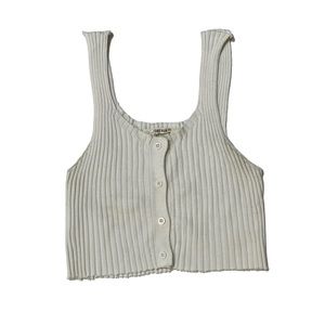 FOREVER 21 White Ribbed Button Up Top